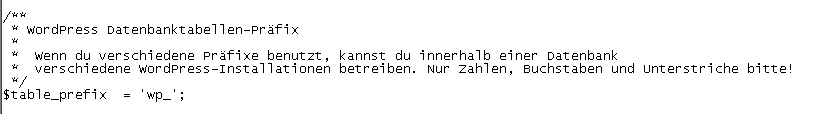 Wordpress Tabellenpräfix ändern